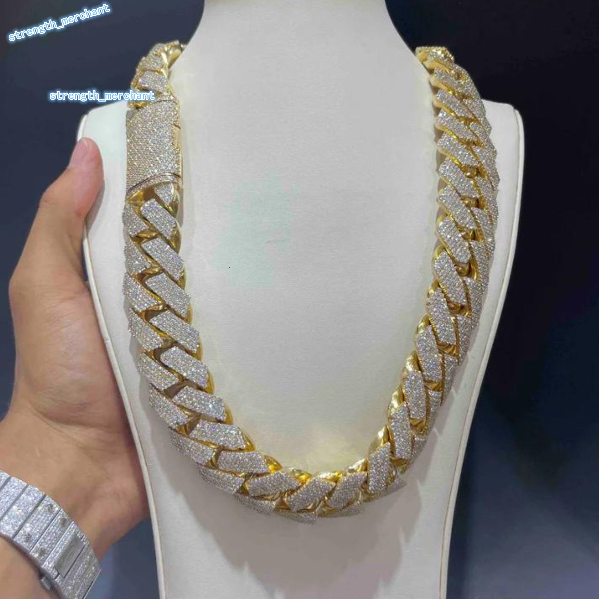 Top Quality Iced Out Cuban Link Chain 20mm VVS Lab Grown Diamond Cuban Link Chain micron 10k Gold Plating Lab Grown Diamonds