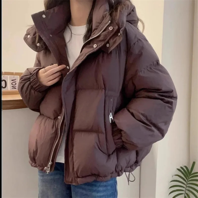 2025 Women Fashion Loose Down Cotton Jacket Winter Female Hooded Cotton Padded Coat Korean Ladies Long Sleeves Puffer Outwear 251030
