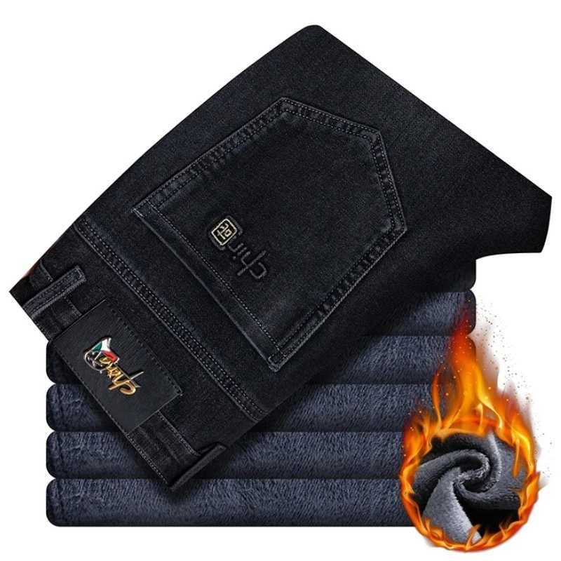 Winter Fleece Warm Mens Jeans Straight Stretch Classic Business Casual Thicken Denim Trousers Washed Fashion Velvet Male Pants J251030