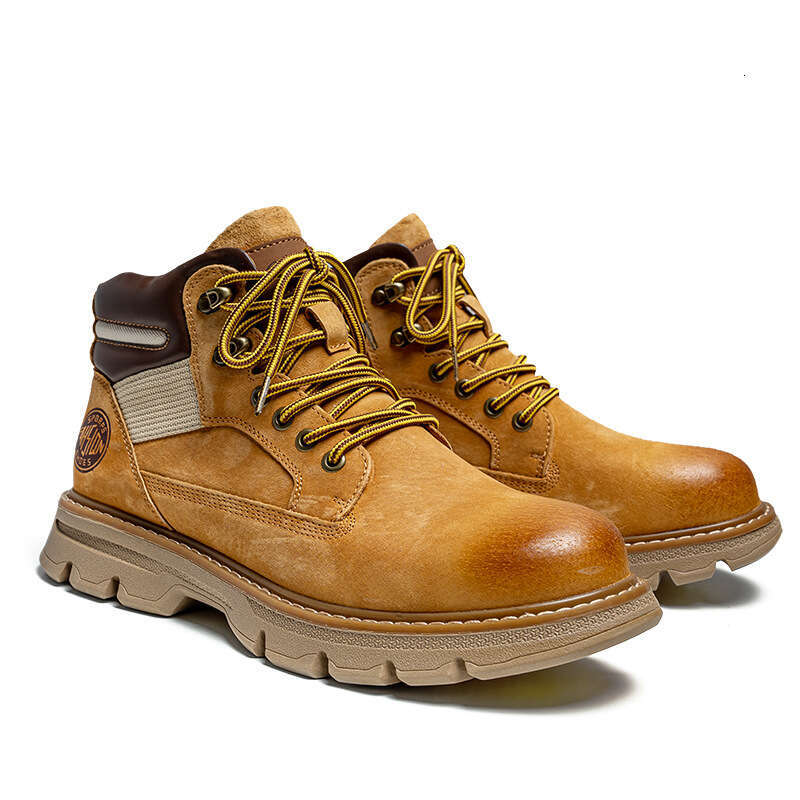 Top Layer Pigskin Martin Cargo Shoes Handcrafted Color Rubbed American Street Style Yellow Boots