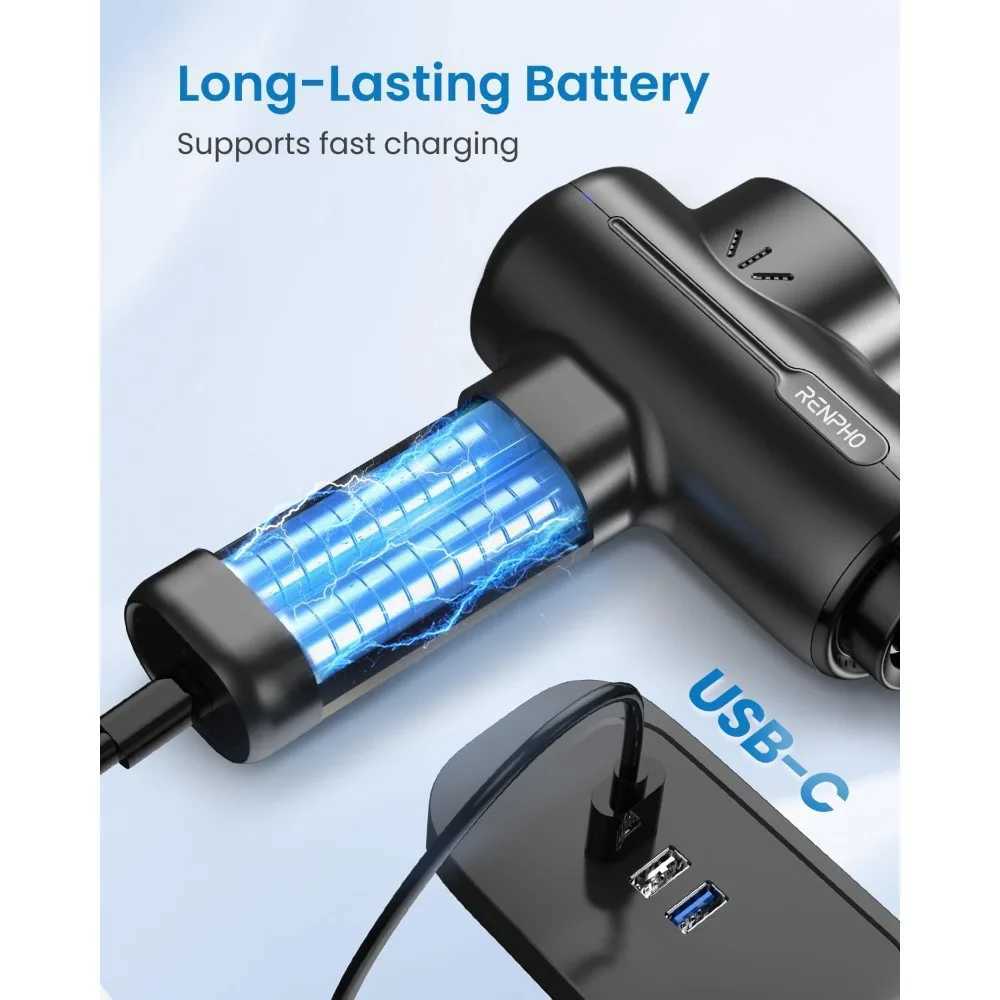 RENPHO Massage Gun Deep Tissue Portable Percussion Muscle Massager with Bluetooth Handheld Device for Back and Neck Carry Cas J251030