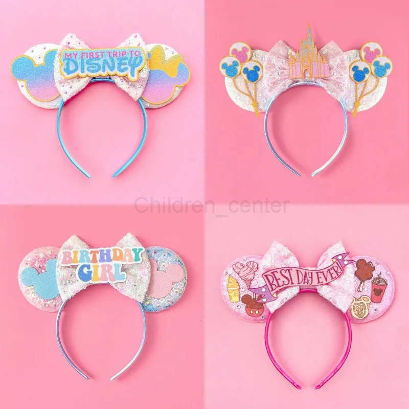 Disney Mickey Mouse Ears Headbands for Women Girls Party Hair Accessories Minnie Mouse Hairband Kids Sequins Bows Headwear Gifts H251030