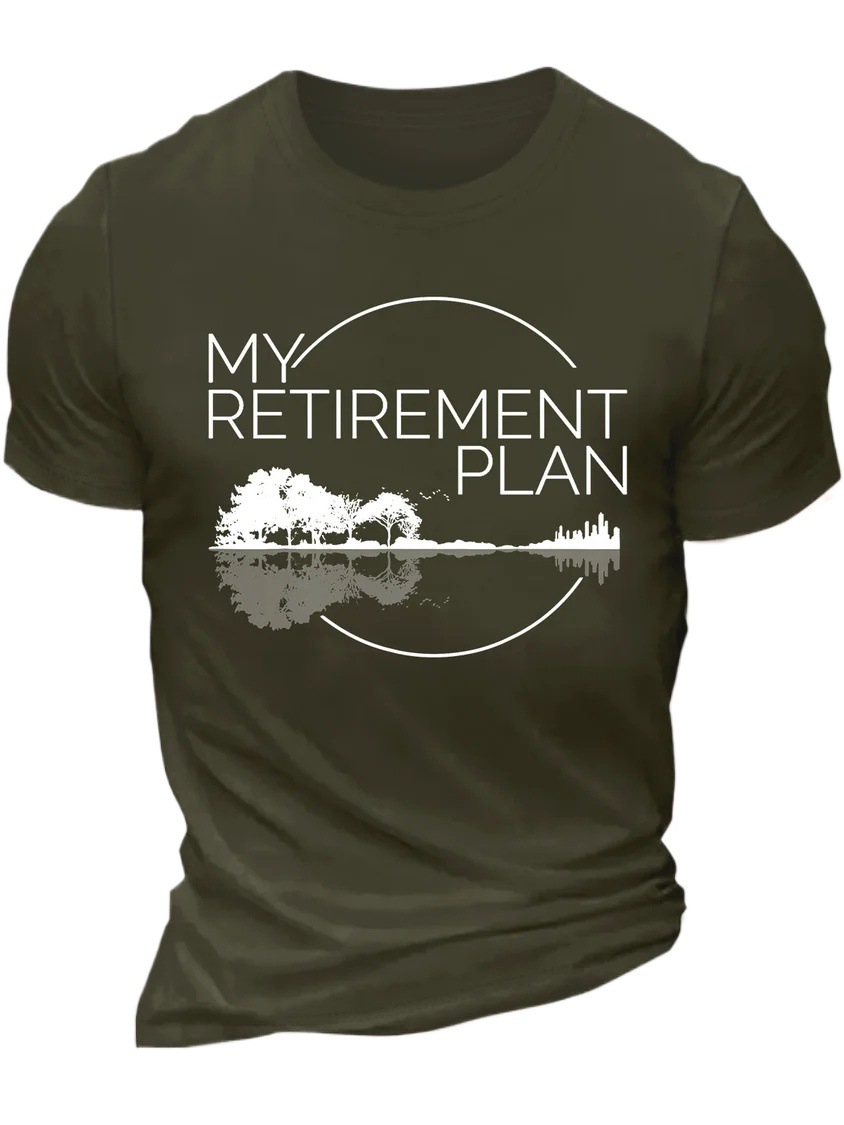 Europe & America Oversized Men's My Retirement Plan Guitar Cotton Letter Print Casual T-Shirt - TT7385