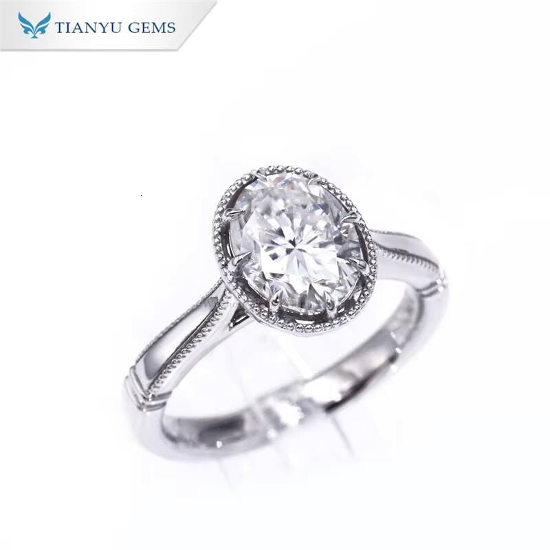 Tianyu Gems 3ct Oval Moissanite Diamond White Gold Ring Rhodium Jewelry