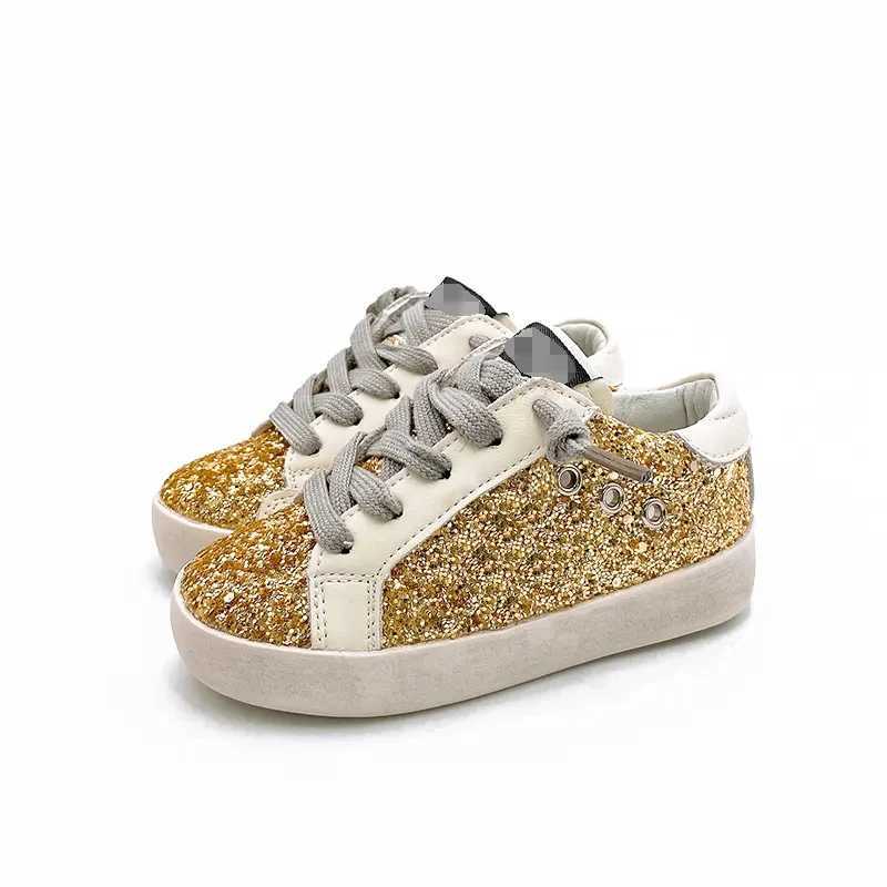 2025 CCDB Sneakers for Children Boys Designer Casual Kids Running Shoes Brand Glitter Star Sport shoes Girls Golden LeatherW251030