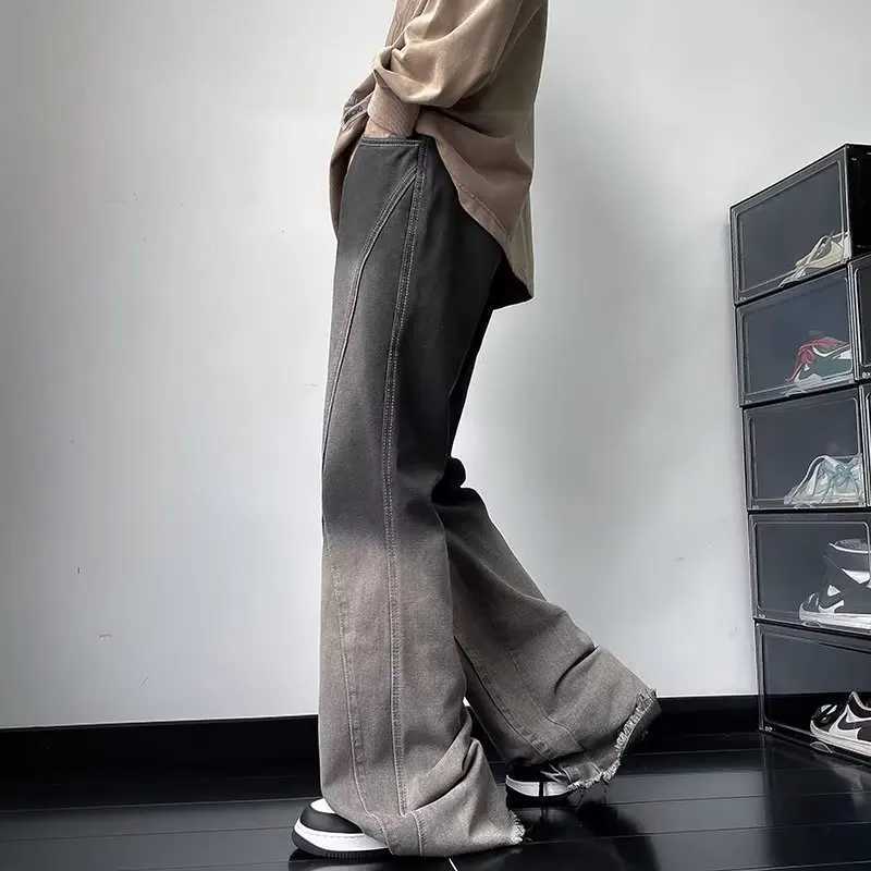 2023 Y2K Streetwear Vintage Grey Baggy Flare Jeans Pants For Men Clothing Loose Old Women Wide Leg Long Trousers Pantaloni Uomo J251030
