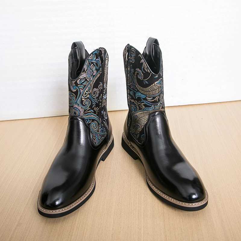New Mens Boots Western Cowboy Boots Fashionable and Versatile Chelsea High Top Boots Z251029