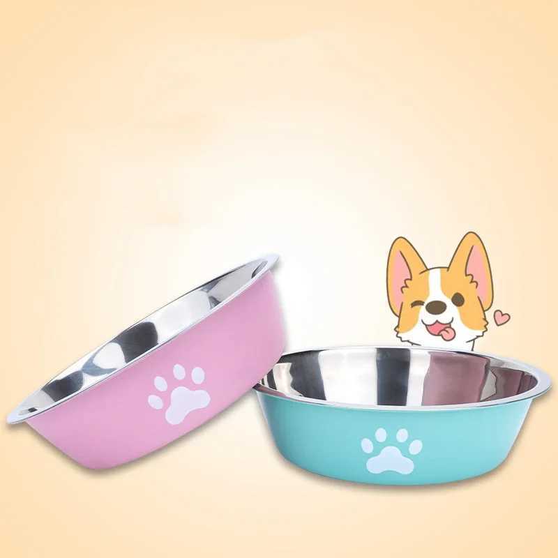New stainless steel dog basin paw print pet supplies cat bowl dog bowl silicone antislip design pet drinking water feeding bowl J251113