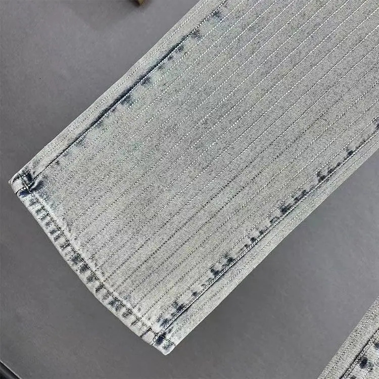 Jeans Womens 2025 Spring High Waist Loose and Thin Heavy Industry Diamond Wide Leg Mopping Trousers 251029