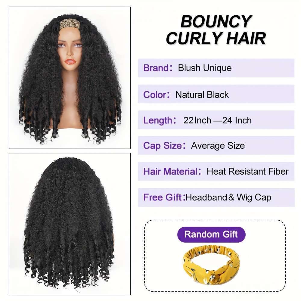 Heat Resistant Afro Curly/Kinky Synthetic With Curly Ends V-Part Design - Glueless 250% Density Rose Net Cap & Men, Unisex Natural Look Wig For All Et