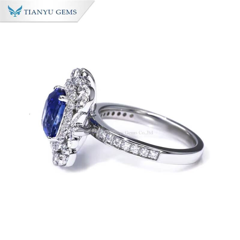 Tianyu Gems 8x6mm Cushion Lab Sapphire Ring Blue Stone Luxury Vintage Women 18k 14k 10k Platinm Custom Rings Wedding Jewelry