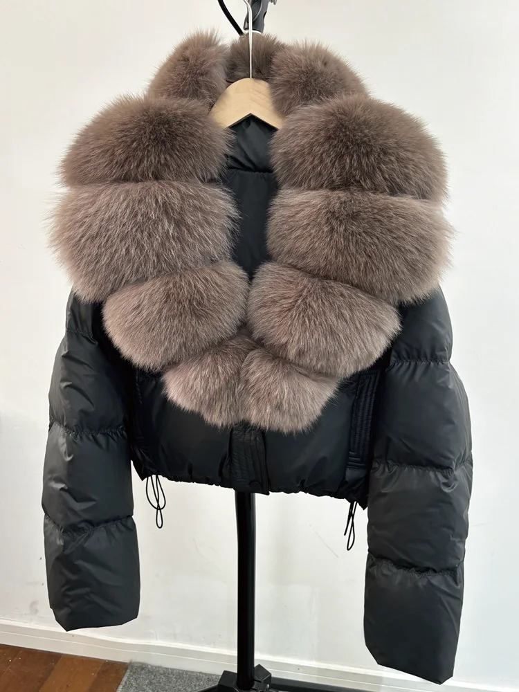 Janveny Large Natural Fox Fur Collar 90 White Duck Down Jacket Women Winter Short Waterproof PU Puffer Coat Female Thick Parkas 251023