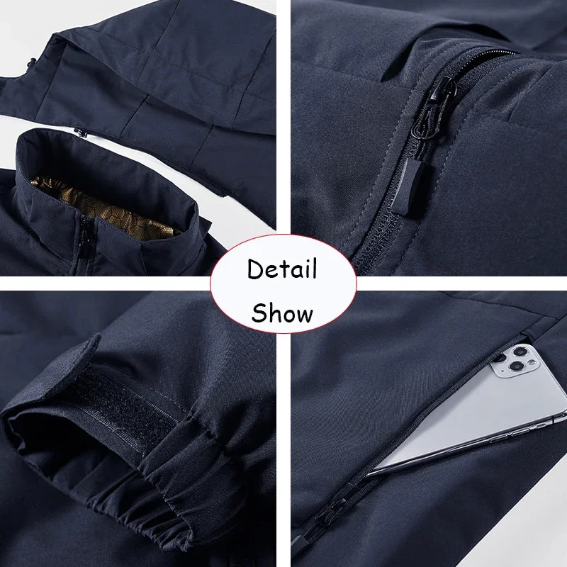 Winter Men Fleece Warm Outdoor Windproof Detachable Hooded Jacket Men Solid Zipper Waterproof Casual Fashion Jacket Male Coat 251028