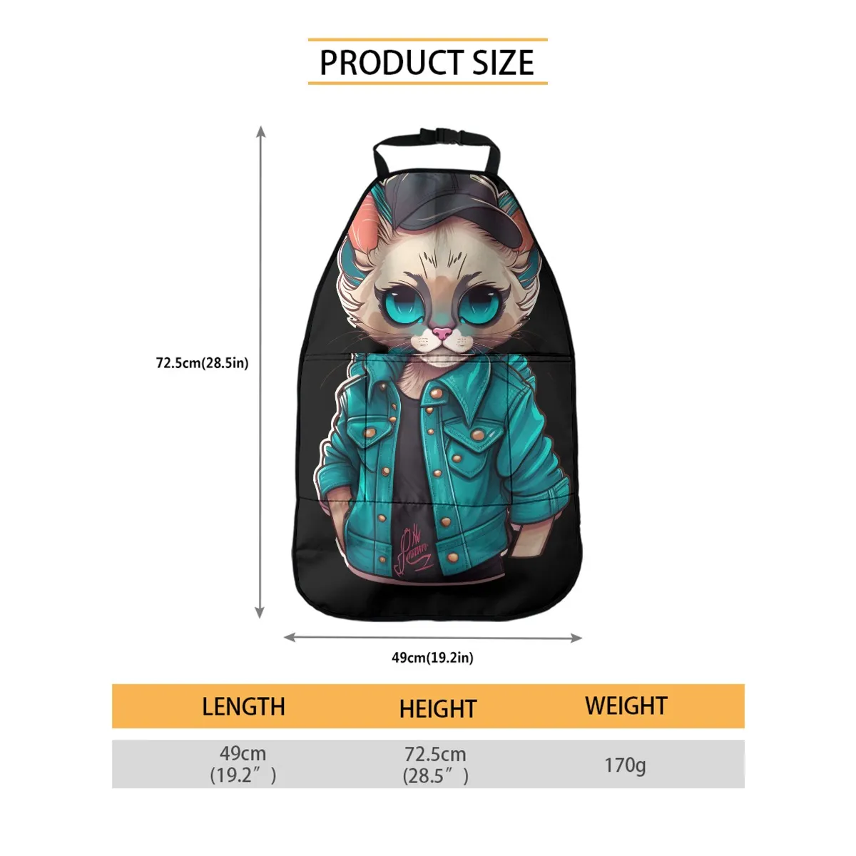 Car Seat Back Organizer with Multiple Pockets, Black Polyester Storage Bag for Headrest, Vehicle Seat Organizer with Black Frame