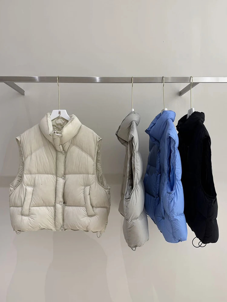 Autumn Winter Solid Puff Stand Collar Down Vest Women White Duck Down Quilted Vest Female Waterproof Sleeveless Zipper Waistcoat 251024