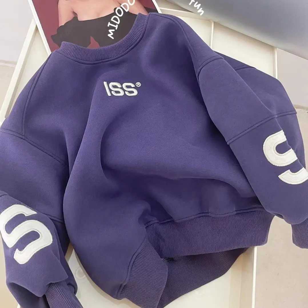 100160CM Boys Winter Pullover Hoodie Casual Sweatshirt Korean Childrens Loose and Plush Thick TopT251030
