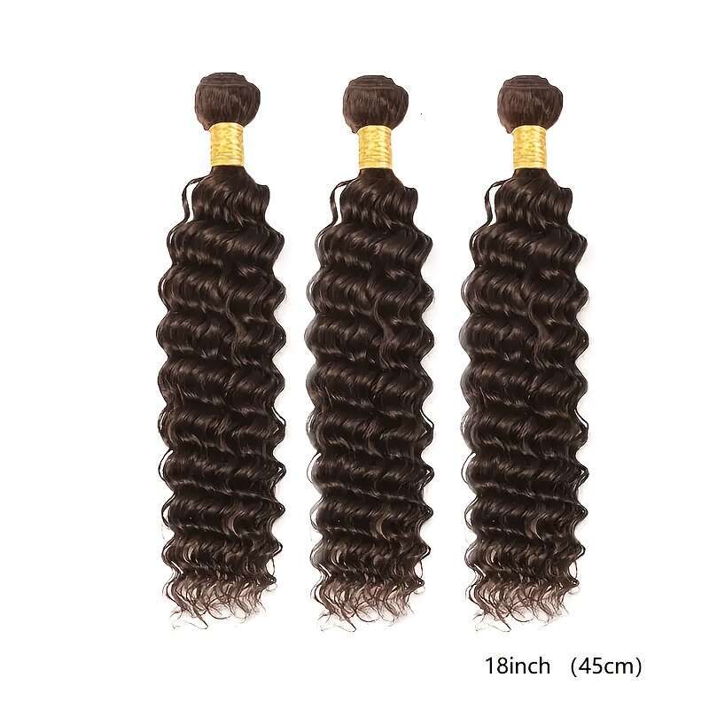12A #2 Dark High Quality 3 Weaving 22-36 Inch Long Double Weft Curly For Women 100% Unprocessed Brazilian Virgin Brown Deep Wave Bundles Remy Human Ha