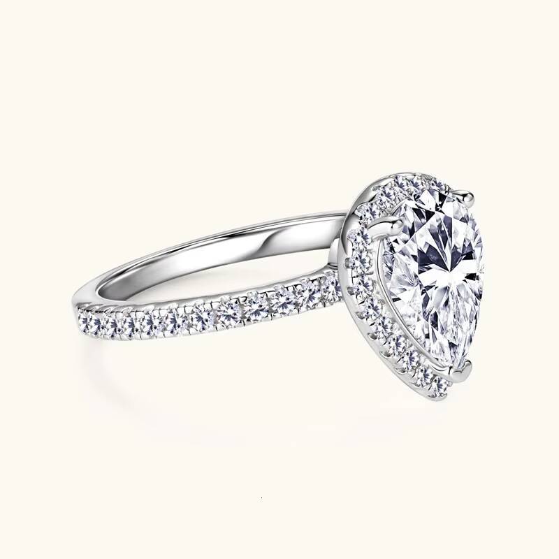 GRA Wedding Band Jewelry 925 Sterling Silver 2ct Pear Cut D Moissanite Halo Engagement Ring Promise Wedding Rings for Women