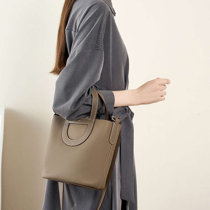 Top Layer Cowhide Basket Bucket Handheld Shoulder Crossbody Genuine Leather Women's Bag Trendy