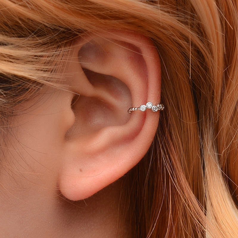 Korean Style Simple Sweet U-Shaped Earrings with Rhinestones Non-Pierced Clips Fashionable Versatile Beaded Women's Ear Cuffs