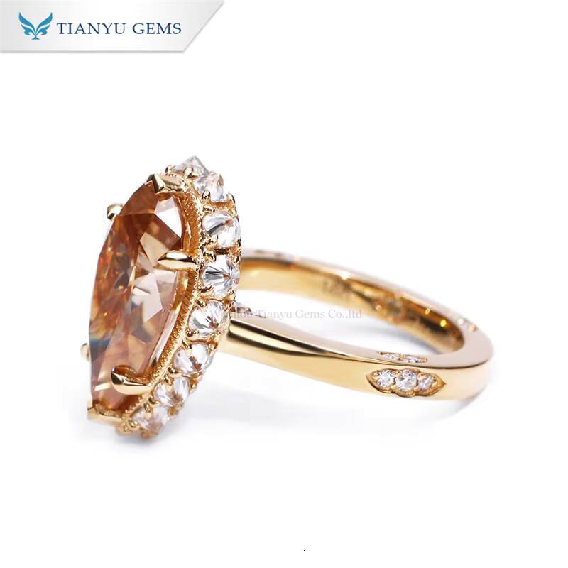 Tianyu Gems Custom 18k Solid Yellow Gold Pear Cut 814mm champagne Jewelry Ring for Women Party