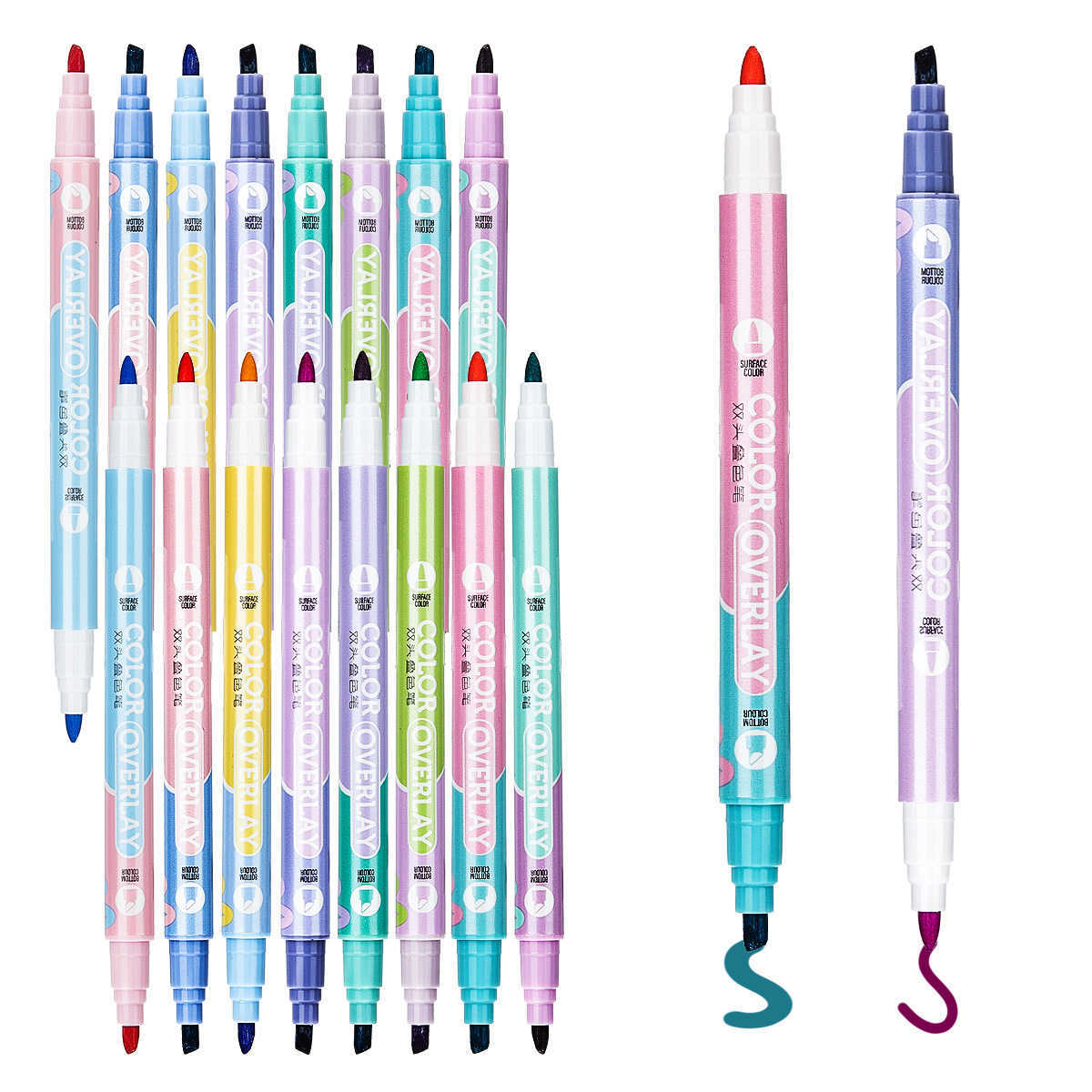 8Pcs Double-ended stackable multi-color fluorescent pens for students' drawing and note-taking. Children's quick-drying watercolor pens. X25