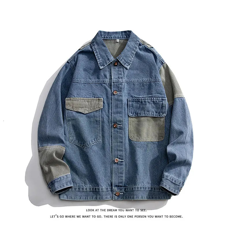 Mens Denim Jacket Oversize Spliced Color Blocking Spring Autumn Hip Hop Menswear Japanese Style Male Jeans 251016