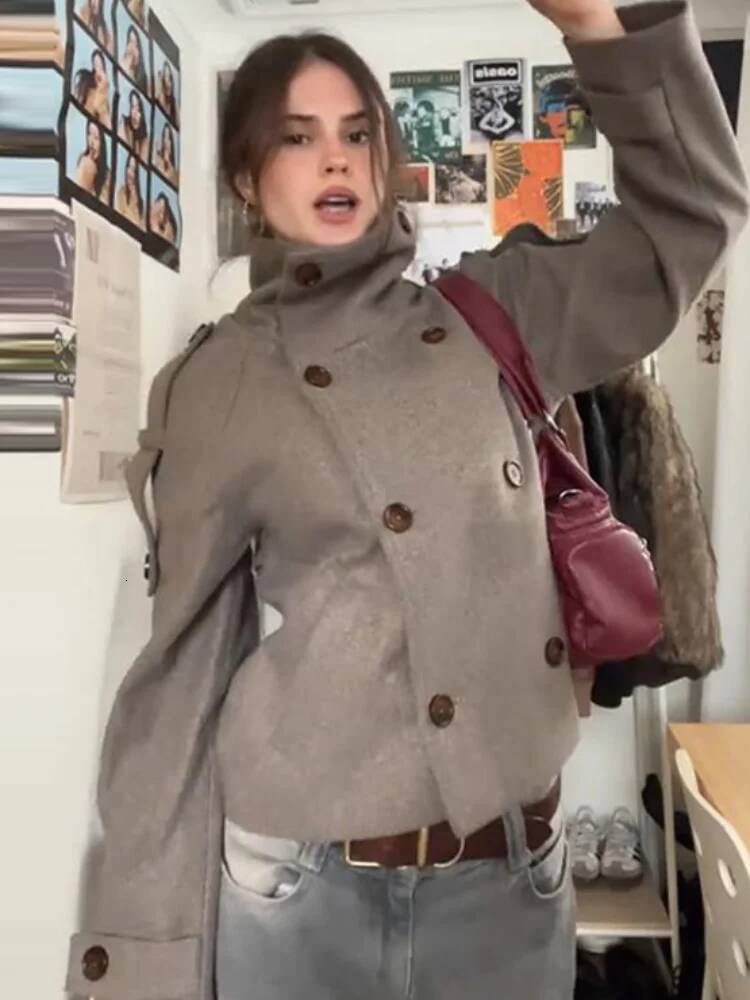 winter jacket women Casual Turtleneck Women's Woolen Coats Stand Collar Double Breasted Long Sleeve Pockets Jackets 2025 Autumn Winter Lady Outwe