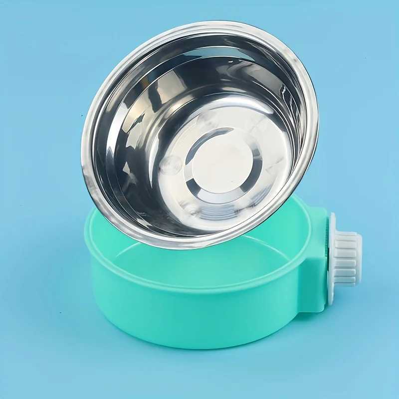 Pet CandyColored Stainless Steel Dog Bowl Hanging Cage Pet Cat Food Bowl Hanging Stainless Steel Bowl Dog Cage Bowl Double Bowl J251113