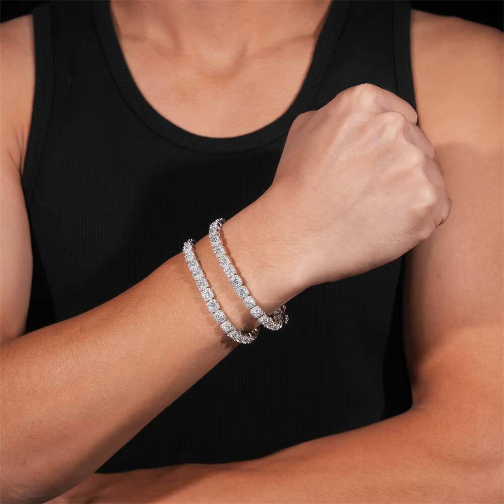 High Quality 925 Sterling Silver 6mm Moissanite Tennis Chain and Fashionable Hip Hop Cuban Bracelet