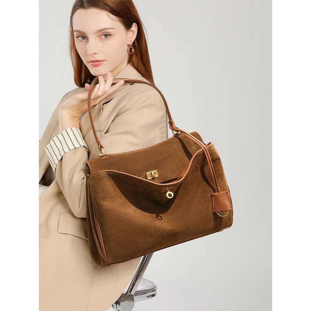 Women Leather Shoulder Capacity Single Tote Handbag Matte Suede High-End Feel Women's Large Bag
