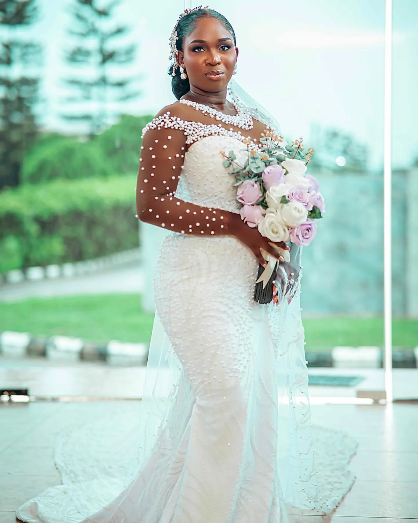 Ivory Mermaid Wedding Dresses Plus Size Lacefull Pearls Sheer Neck Vintage Bridal Gowns Dress Vestidos De Novia