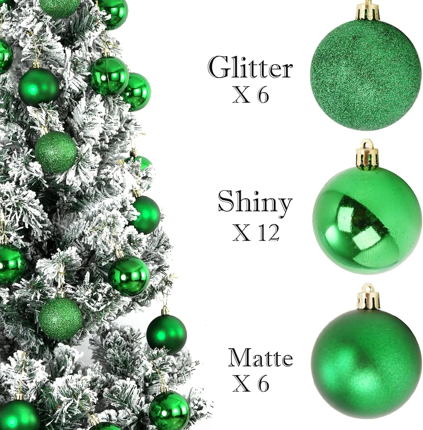 Christmas Balls Ornaments 24Pc Green Colorful Shatterproof Tree Decoration 3060MM Hanging Ball for Xmas Party Wedding 251028