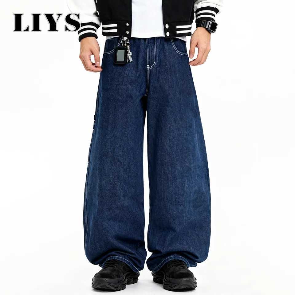 Mens American Retro Animal Rabbit Embroidered Loose Wide Leg Jeans Unisex Clothes Blue Y2K Baggy Design Multi Pocket Denim Pant J251030