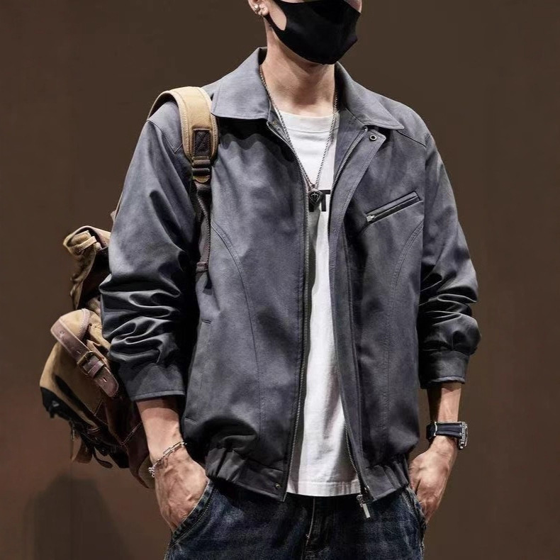 American Style Batik Workwear Leather Jacket Designer Jacket Men's Motorcycle Style Loose Trendy Brand Turn-down Collar Coat Men