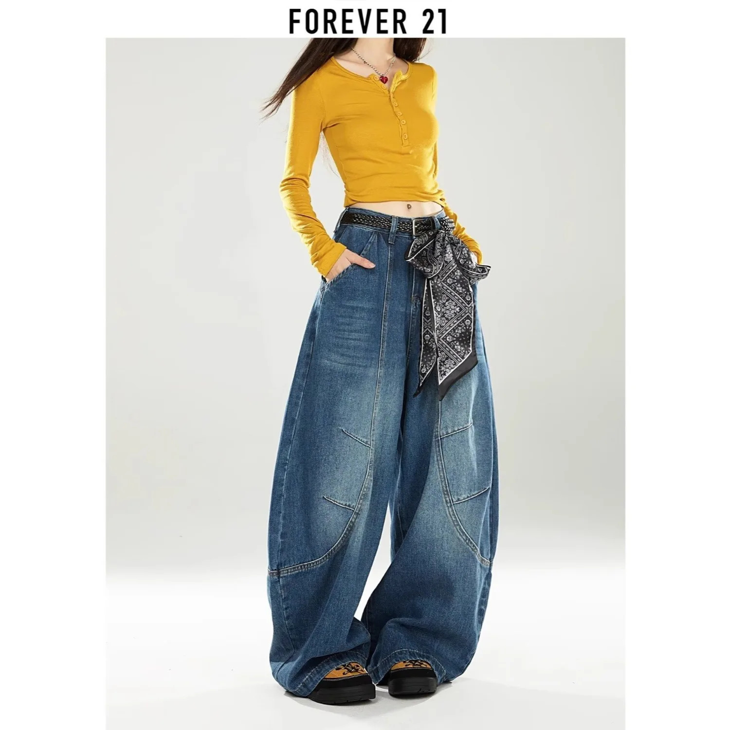 Americanstyle high street stitching curved blade womens jeans Y2K fashionable Ins scarf large size loose wide leg pants 251029