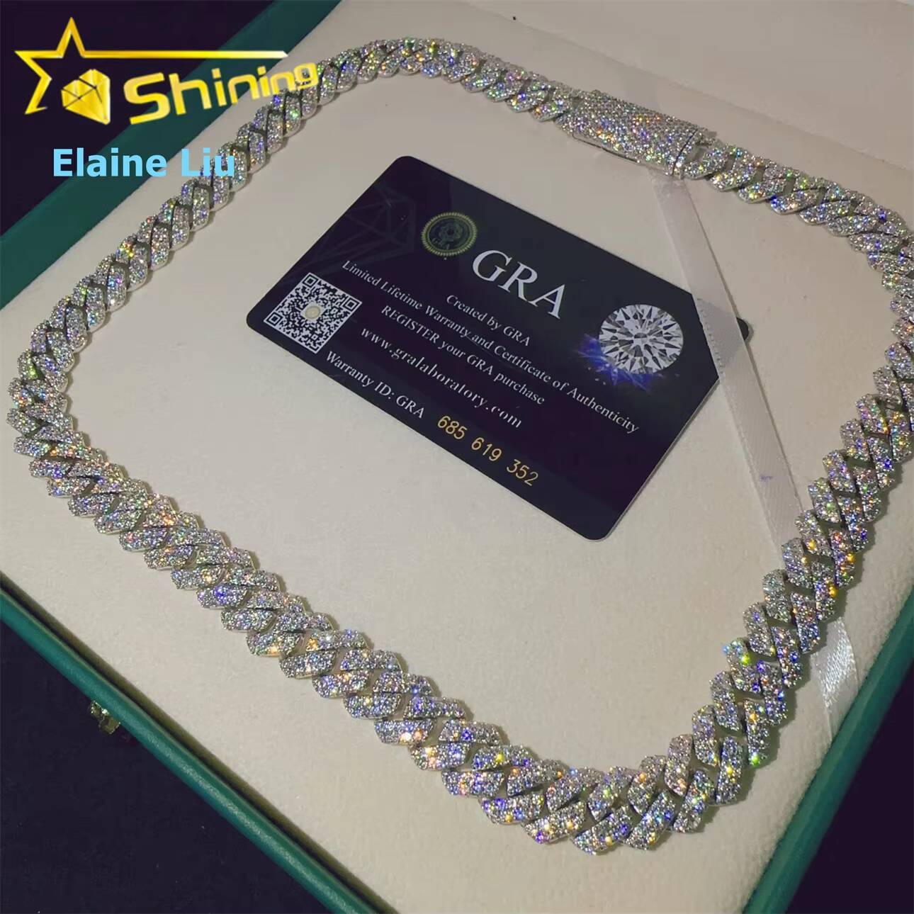 VVS Moissanite Hip Hop Custom Iced Out Fine Jewelry High Quality Diamond 12MM 925 Sterling Silver Cuban Link Chain Necklace Designer's style