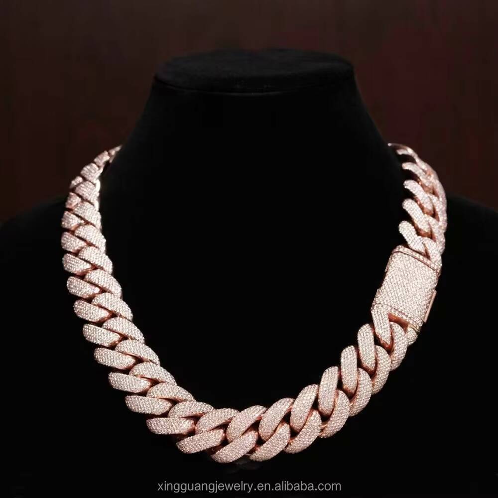 Custom Heavy Weight 25mm 5rows Iced Out 5rows Cuban Link Chains Gold Plated 925 Silver Pass Diamond test VVS Moissanite Chains