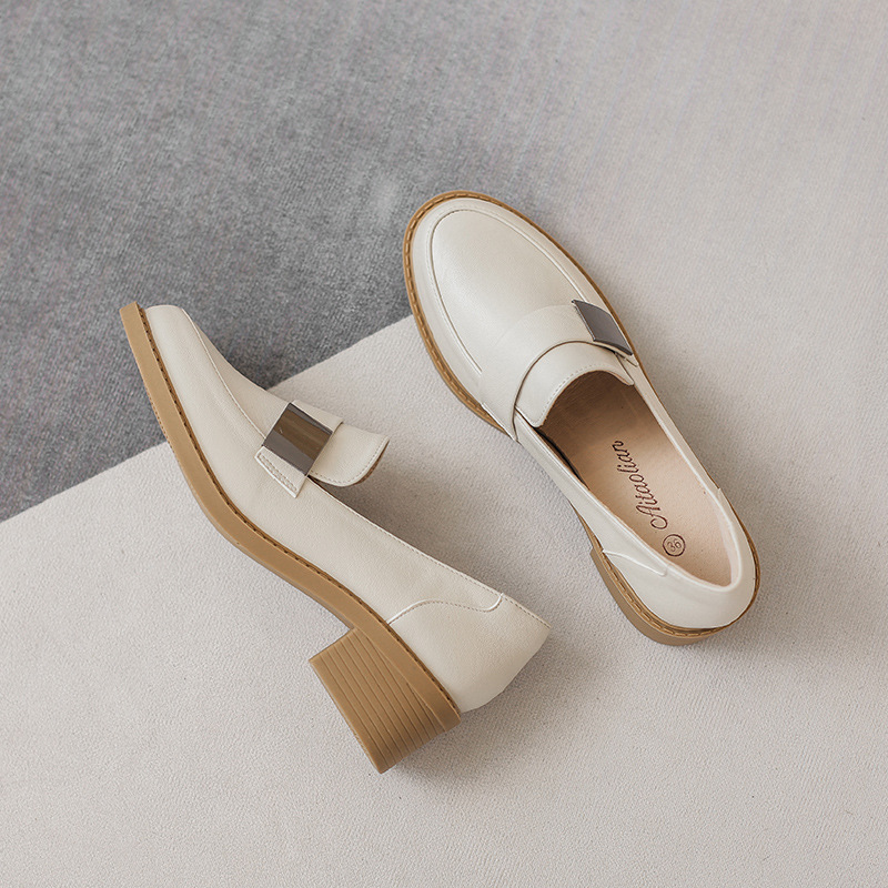 Round-toe thick-soled loafers for women 2025 spring British-style leather shoes Internet celebrity hits comfortable casual shoes women