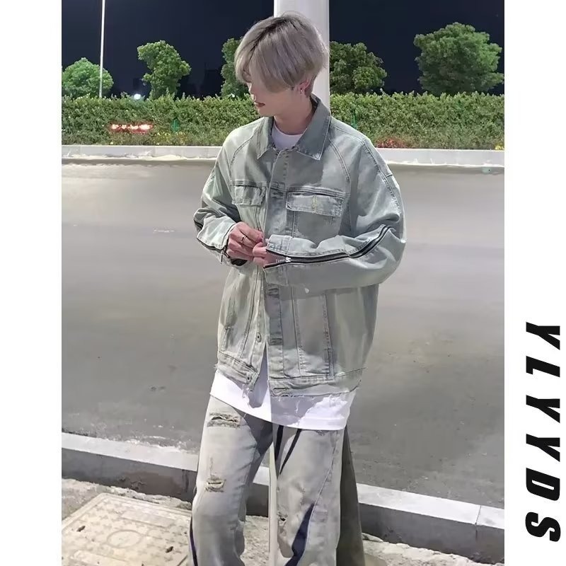 2025 Autumn New Long Sleeve High Designer Coat Street Versatile Denim Jacket Men's Trendy Turn-down Collar Loose Casual Top