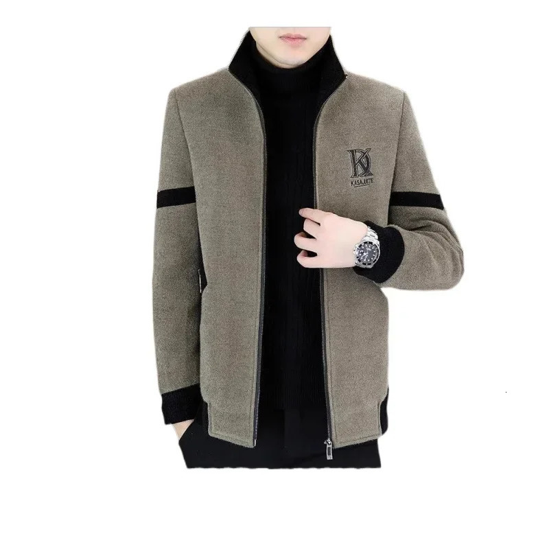 Mens Fashionable Woolen Jacket Autumn Winter Thickened Fleece Lined Stand Collar Casual Stylish Leisure Tweed Coat 251029