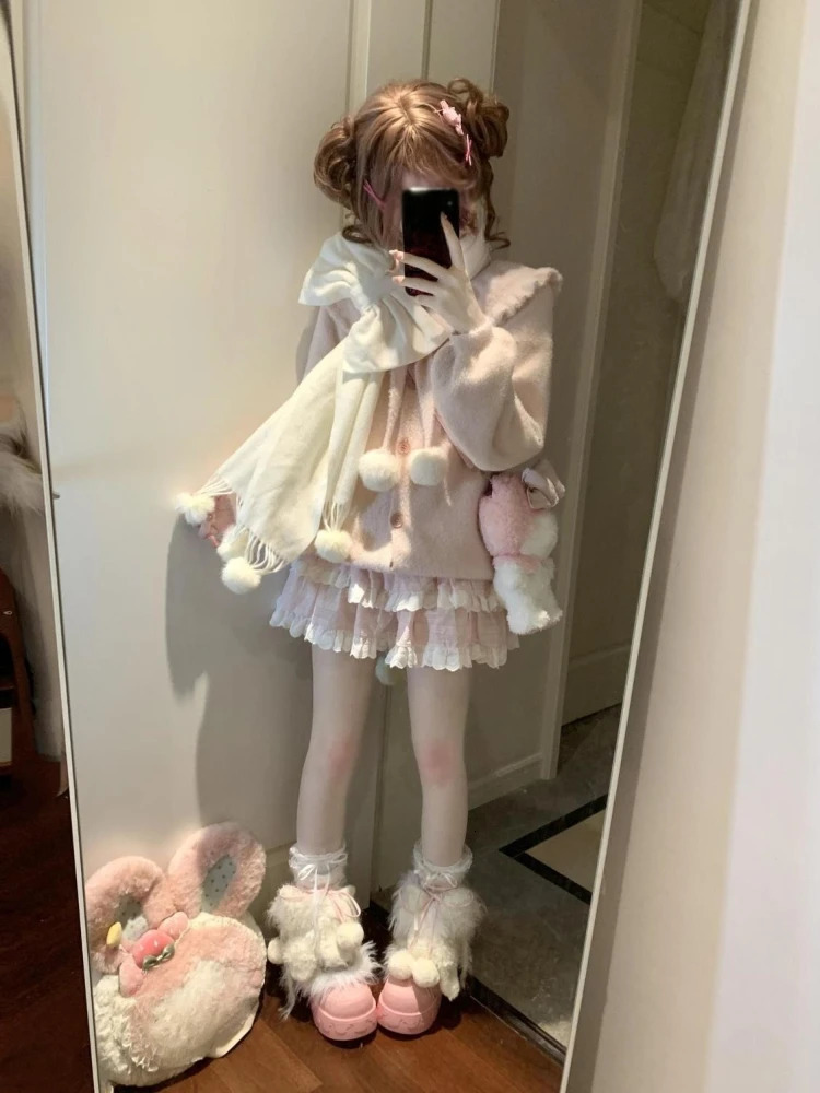 Harajuku Sweet Knitted Sweater Tops Women 2025 Autumn Winter Casual Loose Cardigan Y2k E Long Sleeve Kawaii Pullover 251029