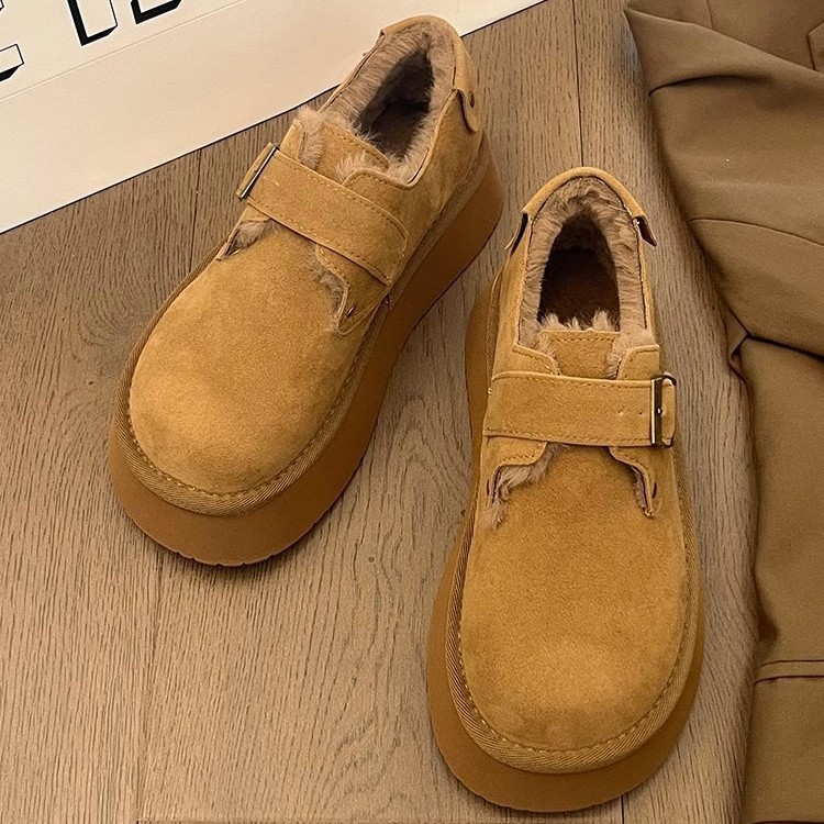 Thick-soled heightened Birkenstock women's new lazy foot pedals with fleece and thickened warm casual cotton shoes for women in the fall and wint