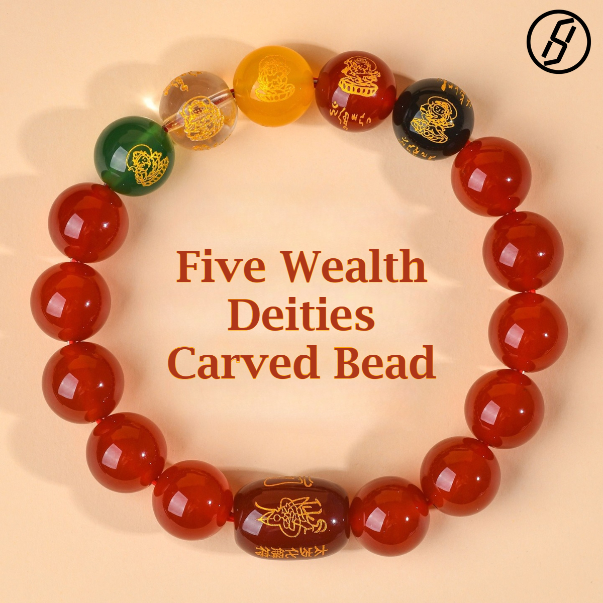 Negative Energy Cleansing Bracelet Natural Red Agate Taisui Neutralizer Bracelet - Five Wealth Deities Zodiac Year Protection I Ching-Programmed Gemstone Atelier