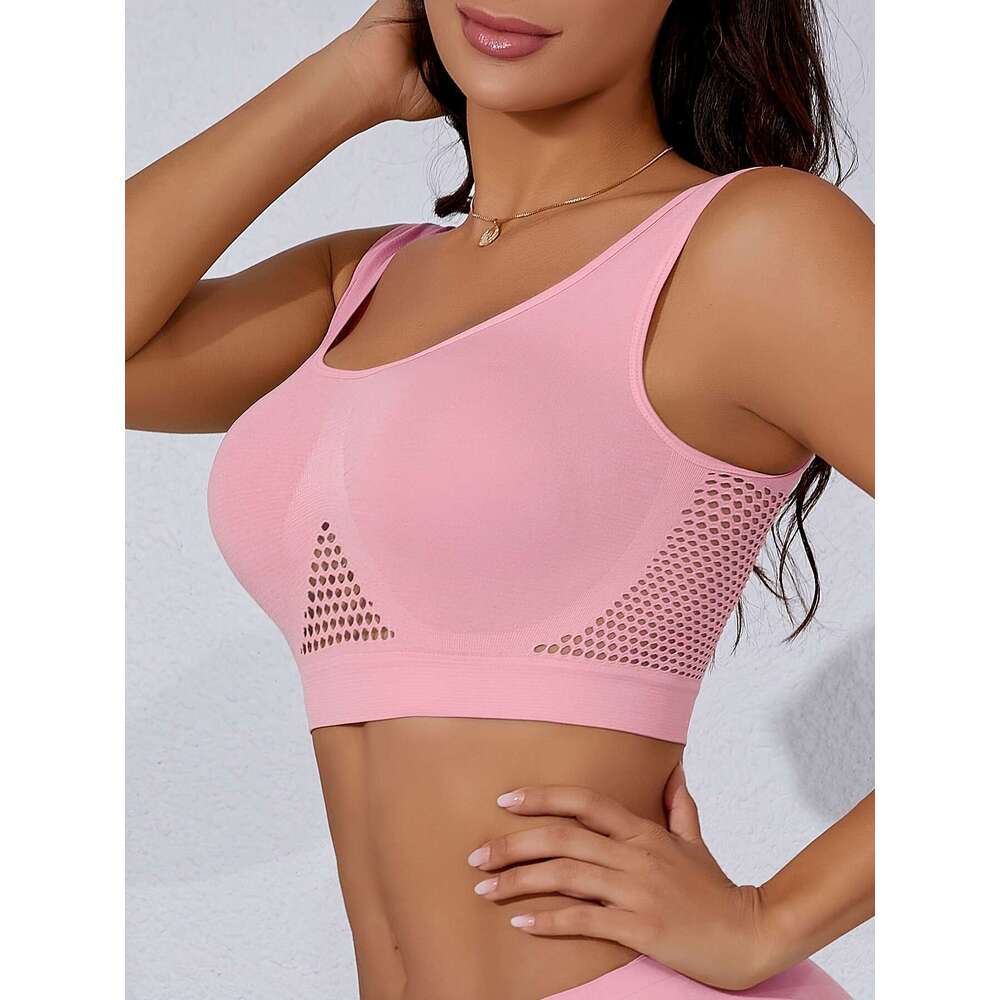 4pcs Women's High- Racerback Sports No Padding, Full-Coverage Back Panel & High Mesh-like Cutouts, Breathable Yoga Gym Running Bras Pink/Black//T