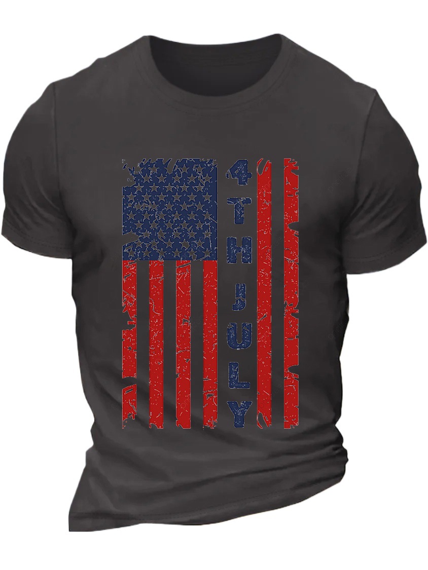 European & American Oversized Men's New Summer Independence Day July 4th Cotton Casual Letter T-Shirt - TT7332