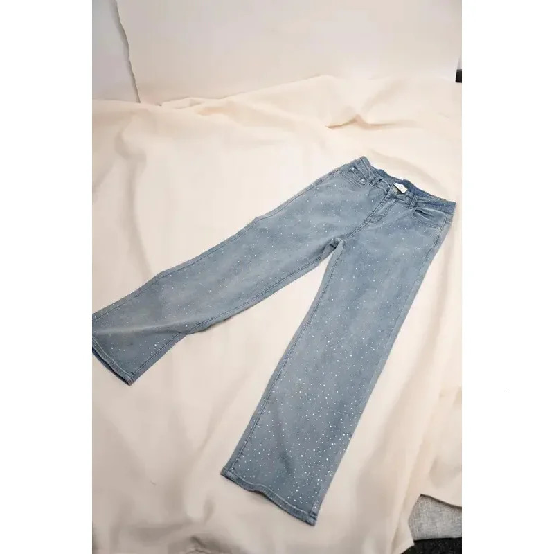 Women Jeans Straight Diamonds Pants Stretch High Waist Washed Mom Jeans Y2k Streetwear Trousers Vintage Denims Streetwear 251029