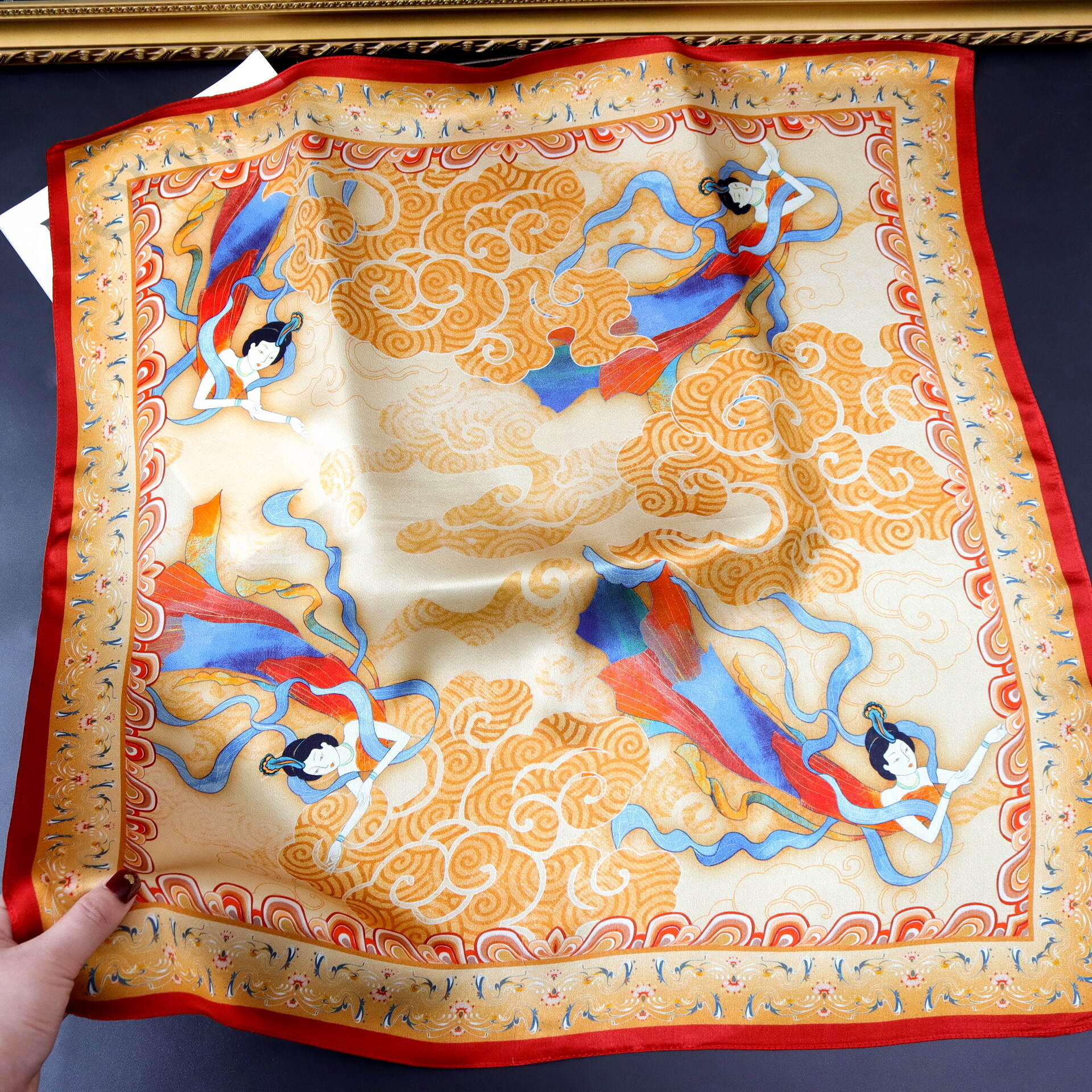 Flying Cloud Fairy Chinese Style Plain Satin Hangzhou Silk 70 Square Scarf for Women ddmynov