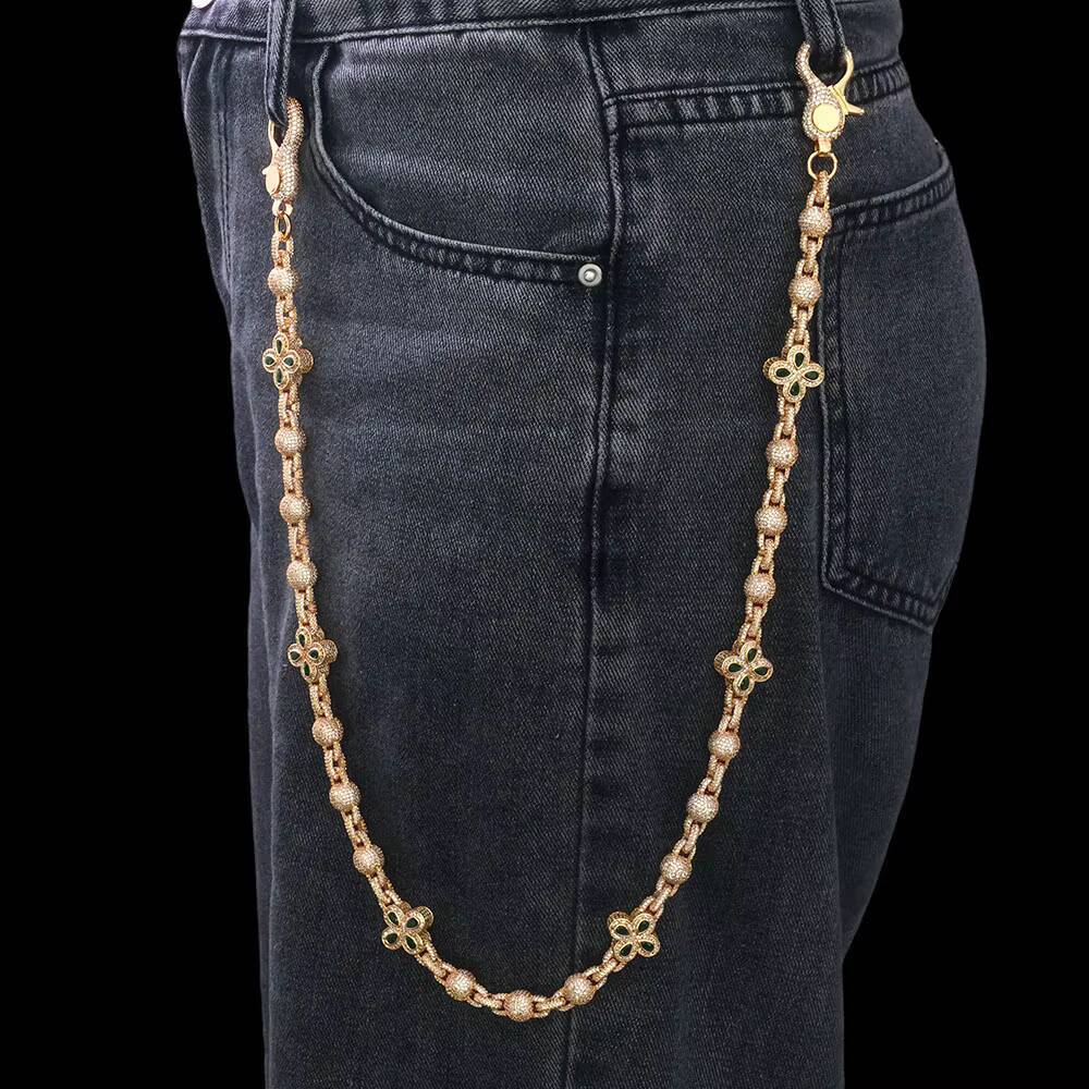 NUOYA Silver Plated Miami Cuban Chain Pants Chain Iced Out Flower Four Leaf Clover Design Diamond Cut moissanite Hip Hop Jewelry Designer's style