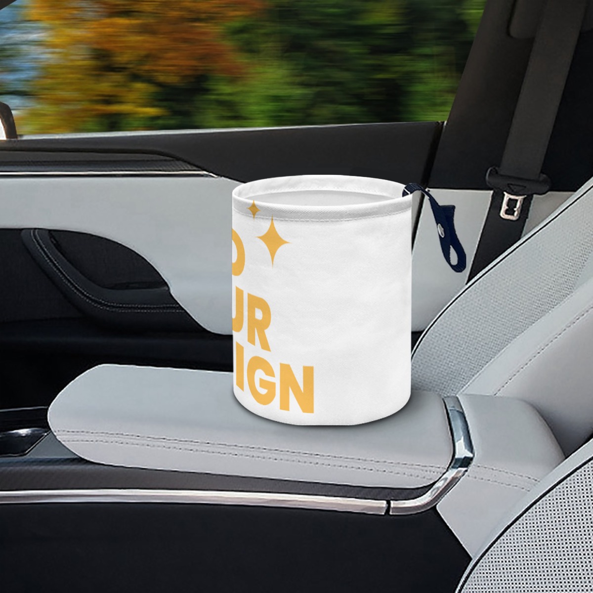 Simple Fabric Car Trash Can, Compact Auto Garbage Bin with Strap, 100% Polyester Vehicle Organizer for Sedan SUV MPV